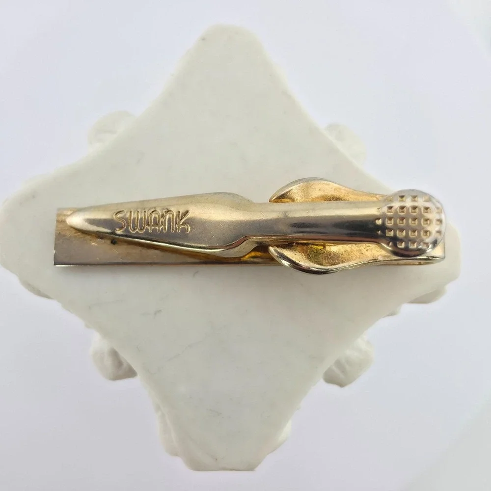Vintage SWANK Tie Clip Tie Bar Tie Clasp Minimalist Textured Gold Tone FREE $HIP